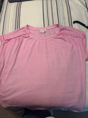 Waverly Pink Ruffle-Shoulder Crewneck Tee